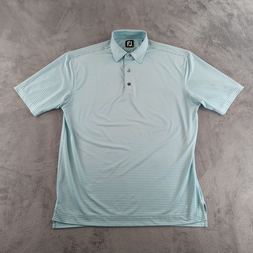 FootJoy Polo Shirt‎ Mens Large Blue FLAWED Striped Golf Stretch Performance
